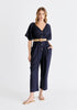 Linen Blend Button Jumpsuit in Navy