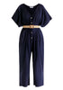 Linen Blend Button Jumpsuit in Navy Cut Out