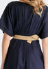 Linen Blend Button Jumpsuit in Navy Close Up
