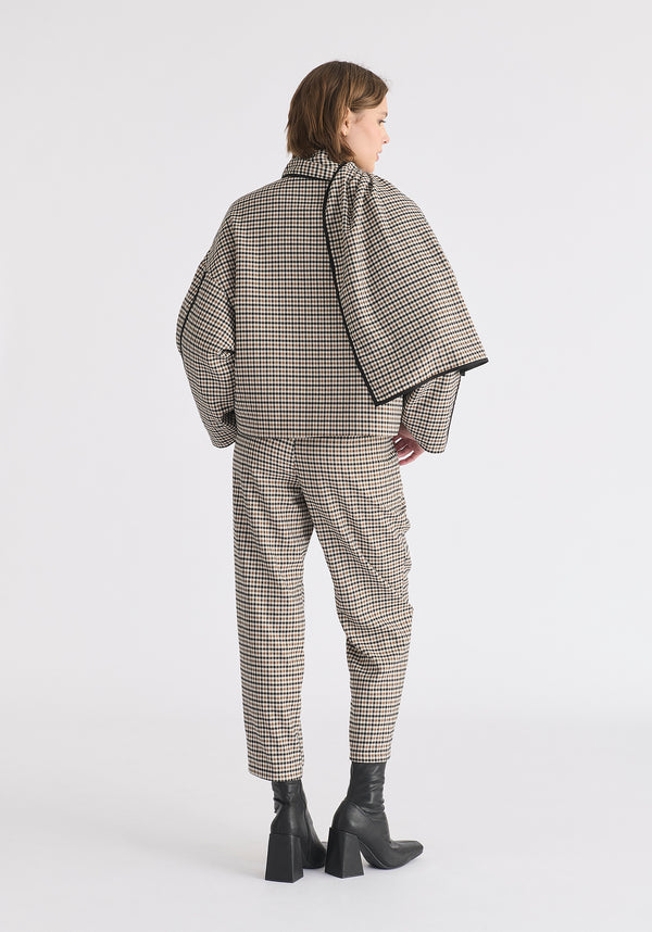 Double Breasted Check Jacket with Matching Scarf in Brown, White and Black Back