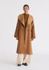 Two-Tone Double Breasted Wool Blend Coat in Brown Front