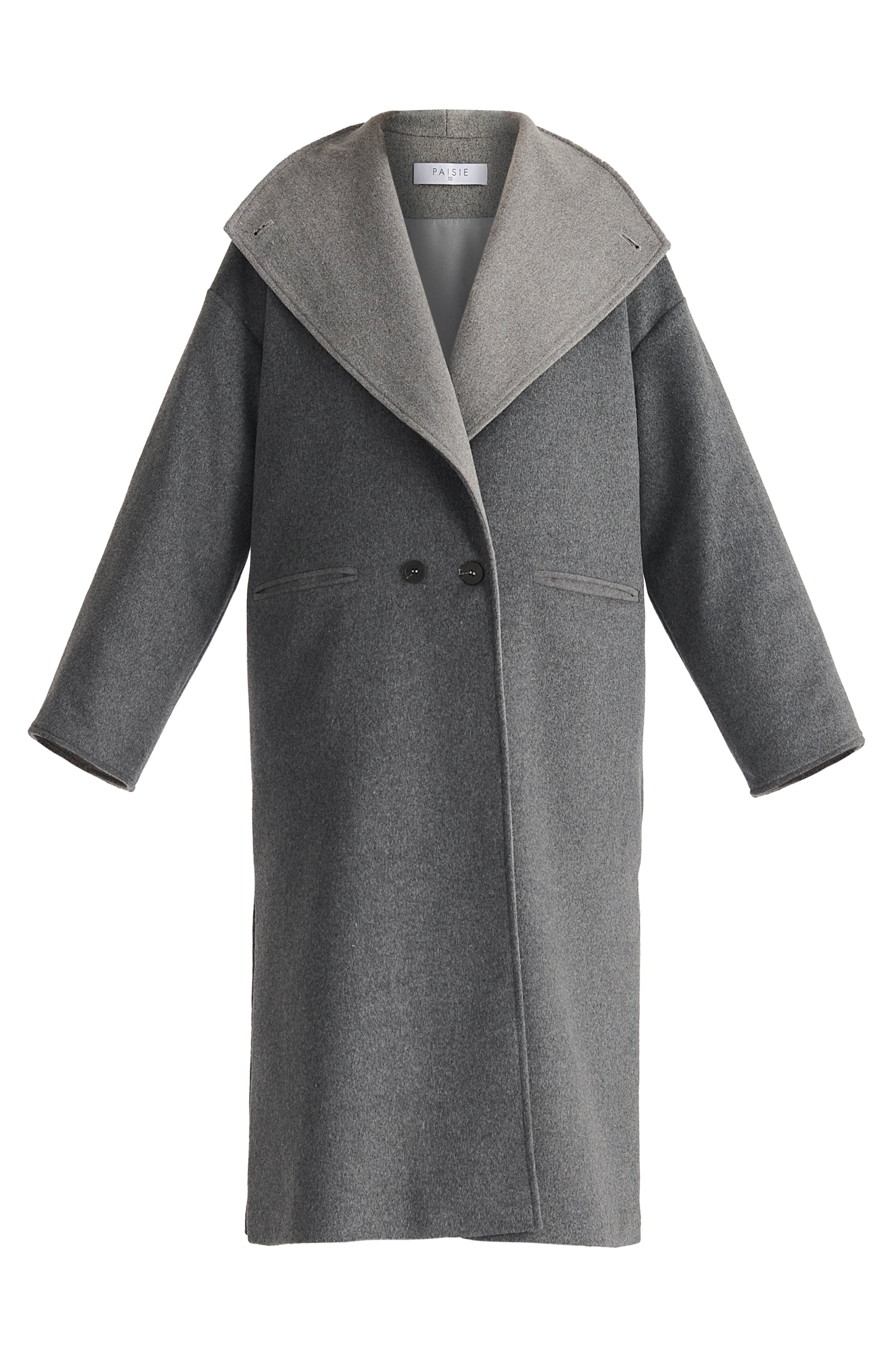 Two-Tone Double Breasted Wool Blend Coat in Grey Cut Out