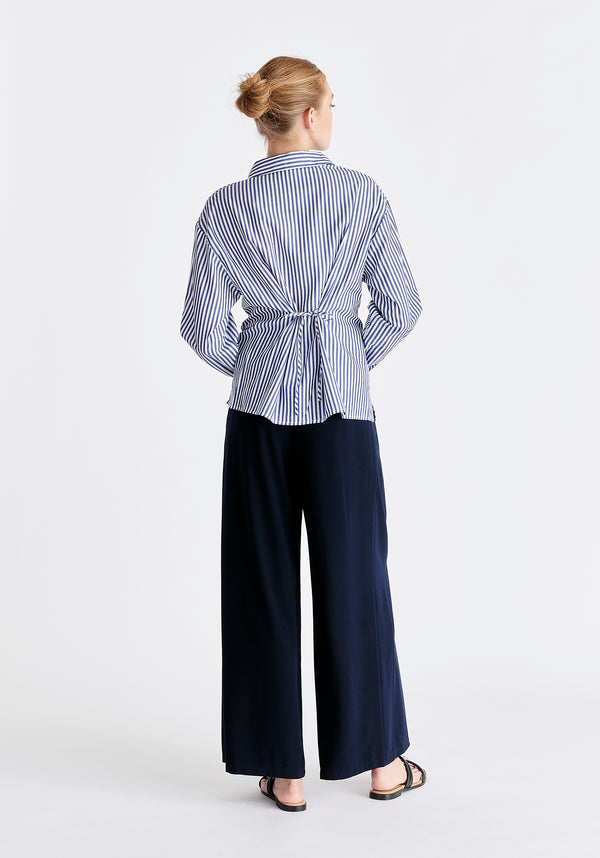 Twist Detail Shirt in Dark Blue and White Back