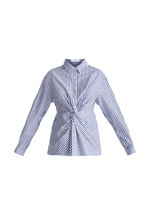 Twist Detail Shirt in Dark Blue and White