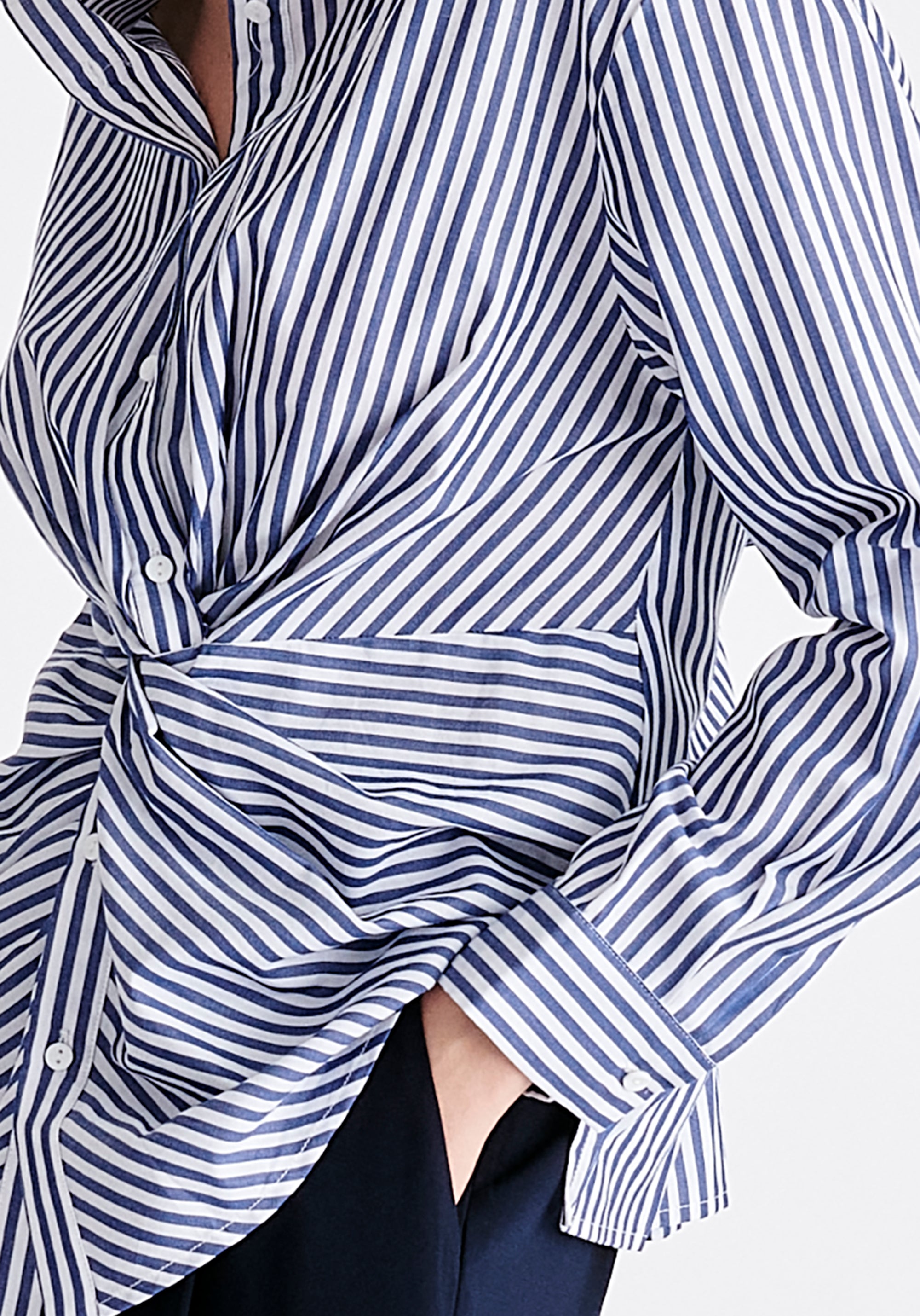 Twist Detail Shirt in Dark Blue and White Close Up