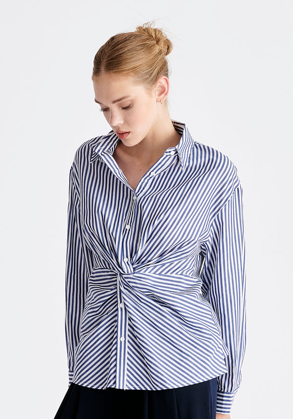 Twist Detail Shirt in Dark Blue and White