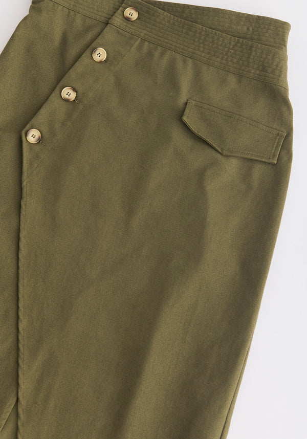 Asymmetric Midi Skirt with Button Details Close Up