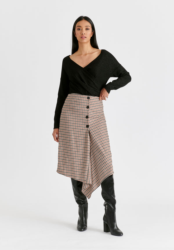 Draped Check Skirt in Red, White and Black Front