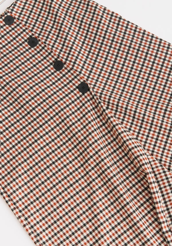 Draped Check Skirt in Red, White and Black Close Up