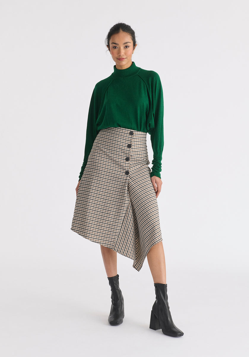 Draped Check Skirt in Brown, White and Black | Skirts – Paisie