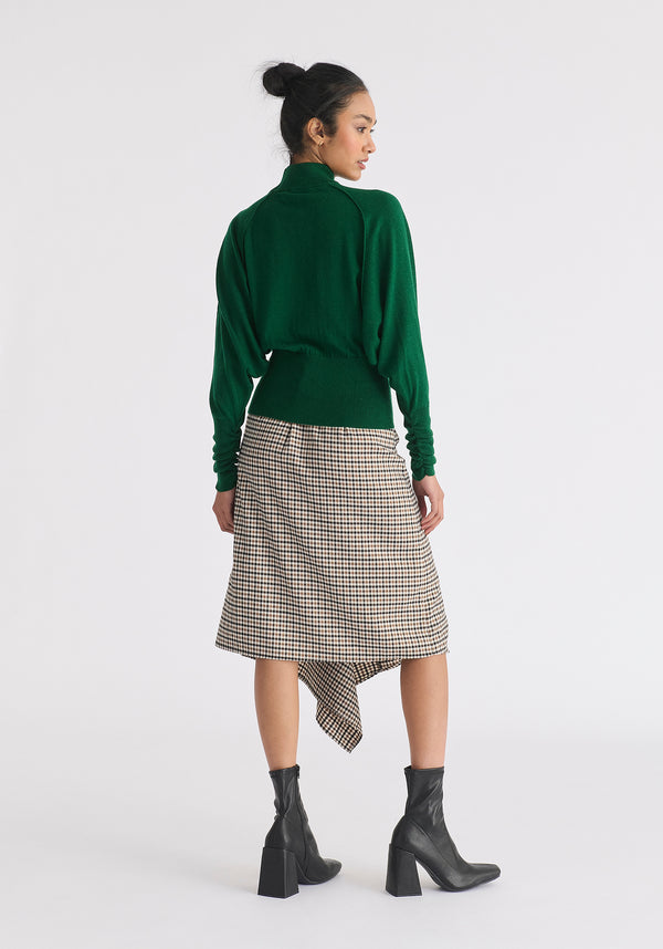 Draped Check Skirt in Brown, White and Black Back