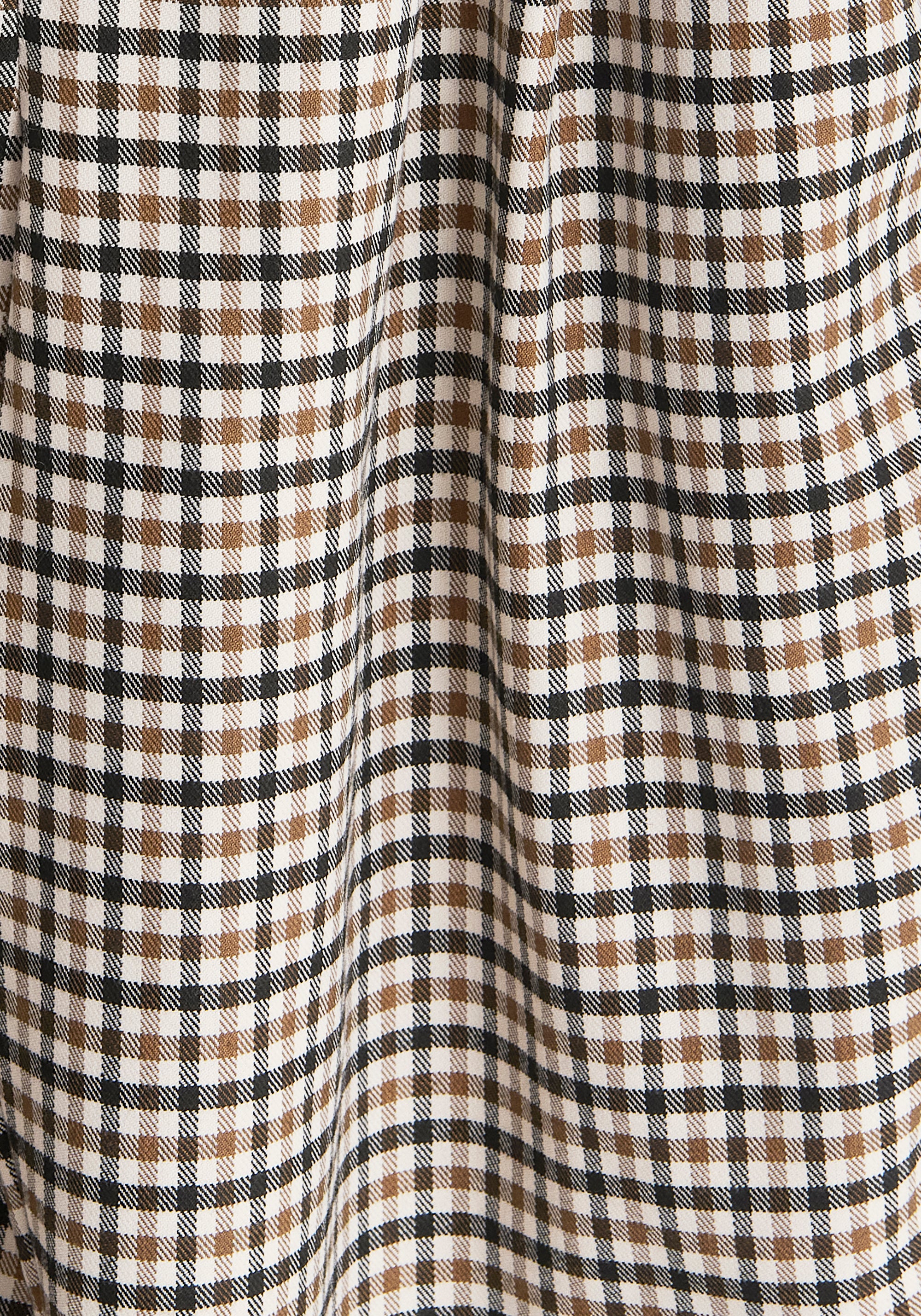 Draped Check Skirt in Brown, White and Black Close Up