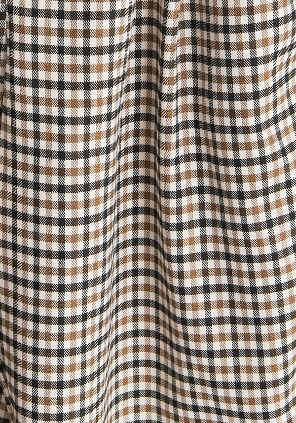 Draped Check Skirt in Brown, White and Black Close Up