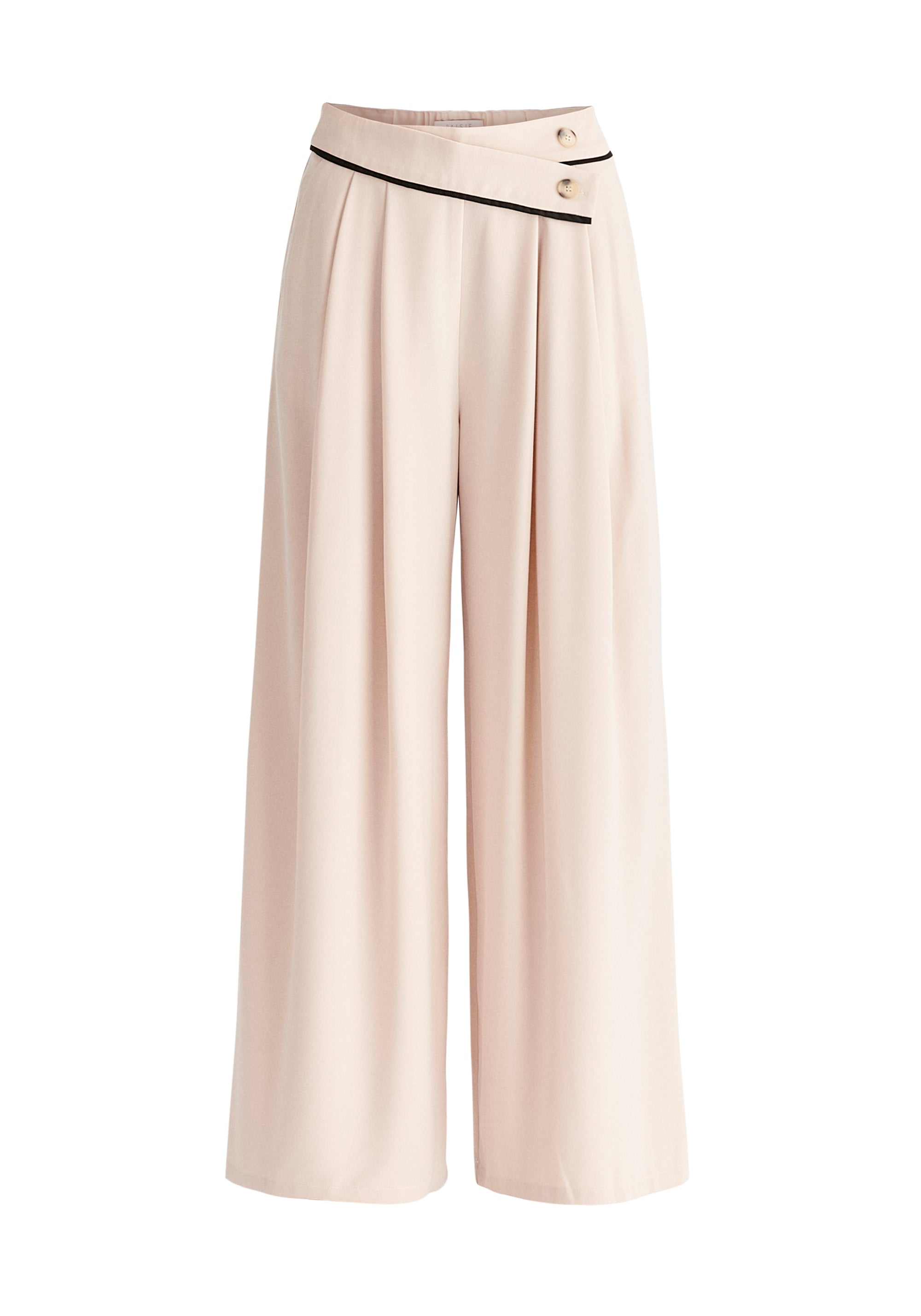 Asymmetric Waistband Trousers in Beige and Black