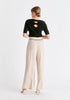 Asymmetric Waistband Trousers in Beige and Black