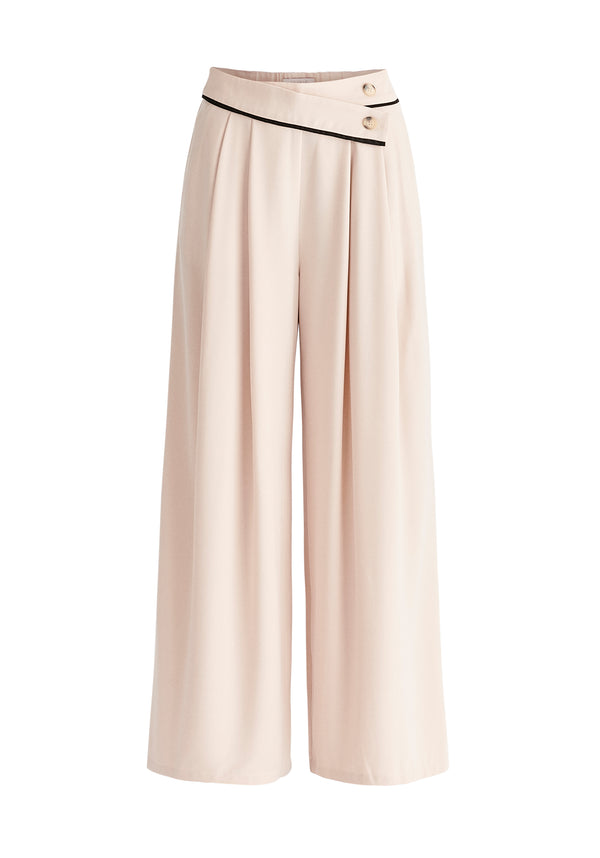 Asymmetric Waistband Trousers in Beige and Black