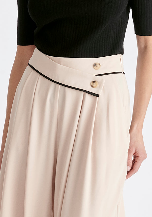 Asymmetric Waistband Trousers in Beige and Black