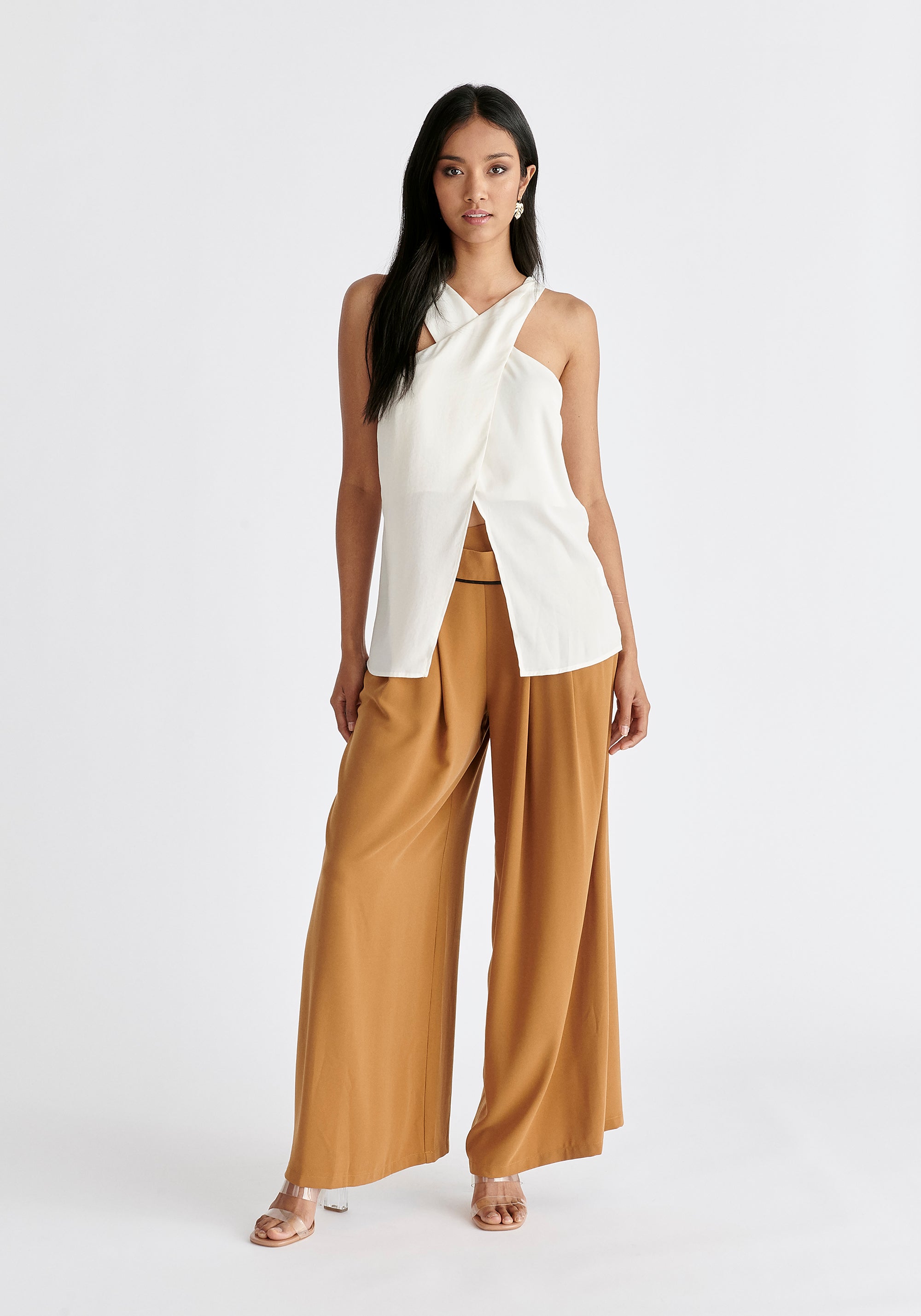 Asymmetric Waistband Trousers in Brown and Black