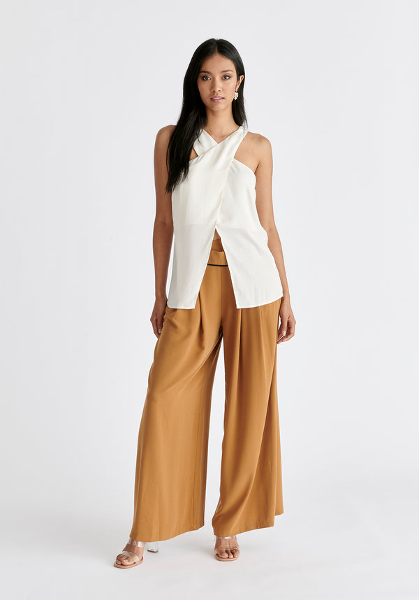 Asymmetric Waistband Trousers in Brown and Black