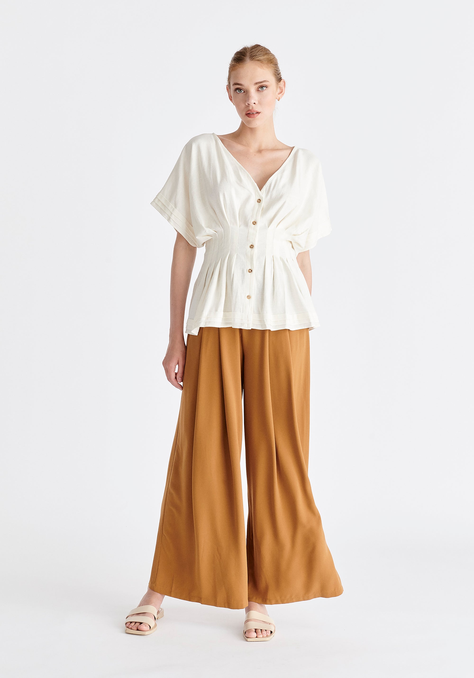 Asymmetric Waistband Trousers in Brown and Black