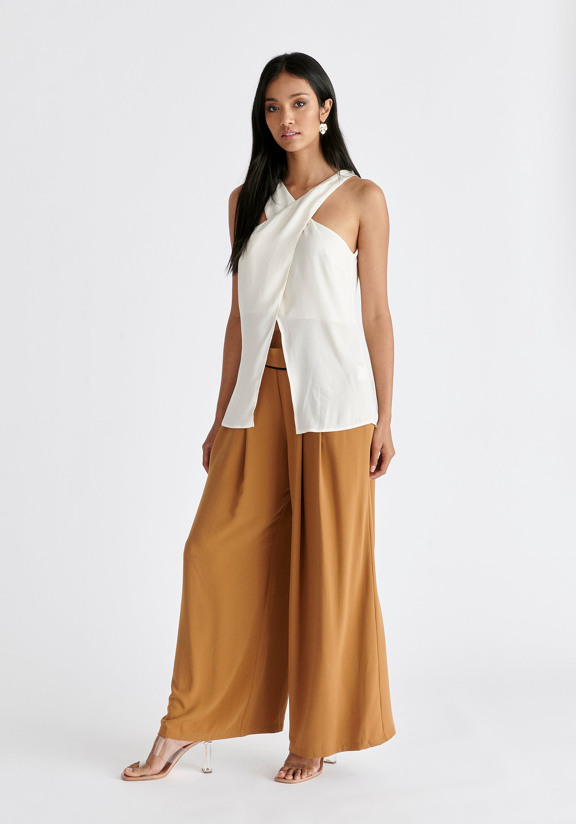 Asymmetric Waistband Trousers in Brown and Black