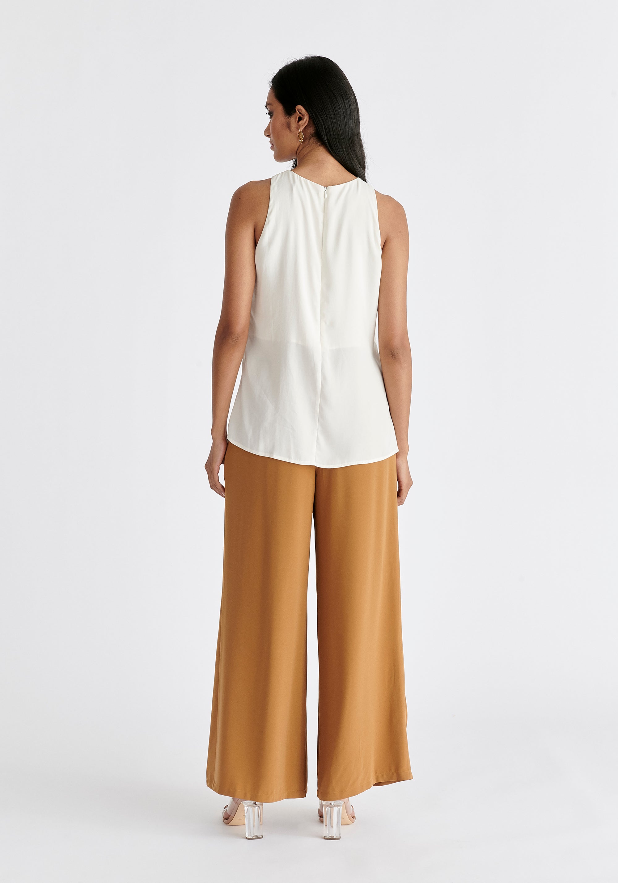 Asymmetric Waistband Trousers in Brown and Black Back