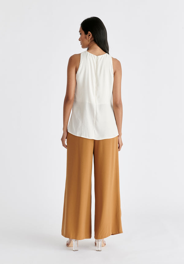 Asymmetric Waistband Trousers in Brown and Black Back