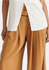 Asymmetric Waistband Trousers in Brown and Black Close Up