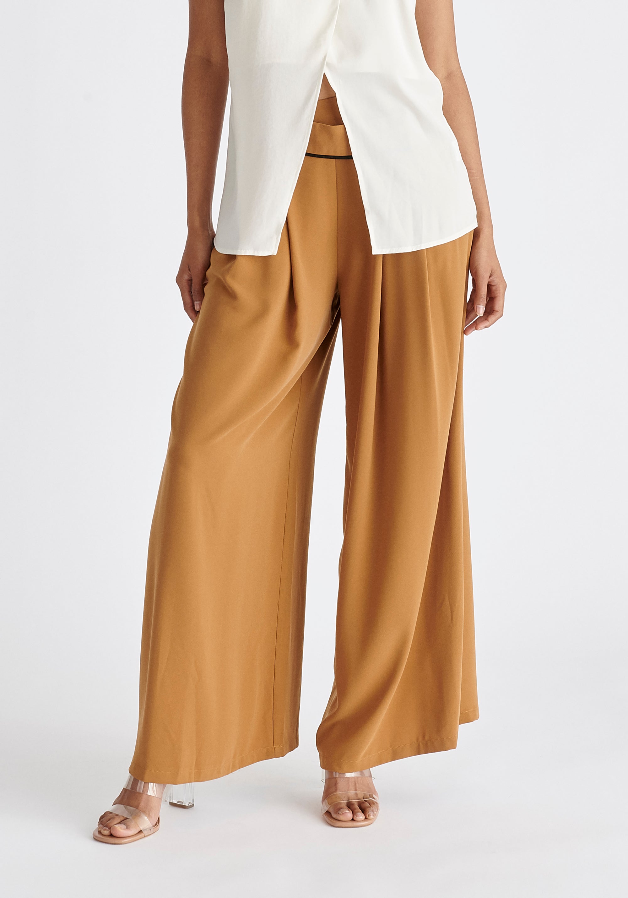 Asymmetric Waistband Trousers in Brown and Black