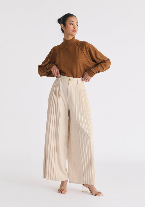 Pleated Wide Leg Trousers Front