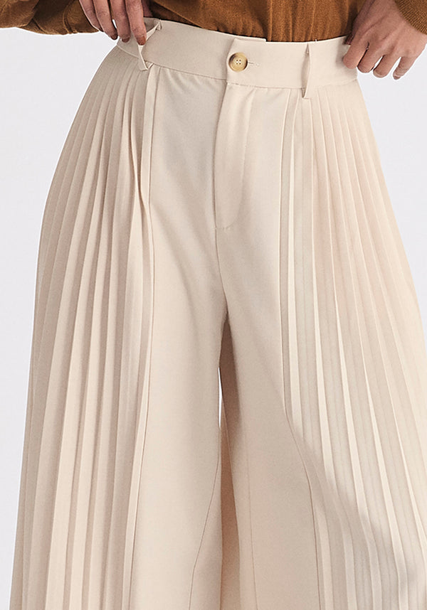Pleated Wide Leg Trousers Close Up