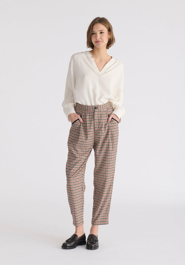 Check Trousers with Piping Details in Red, White and Black Front