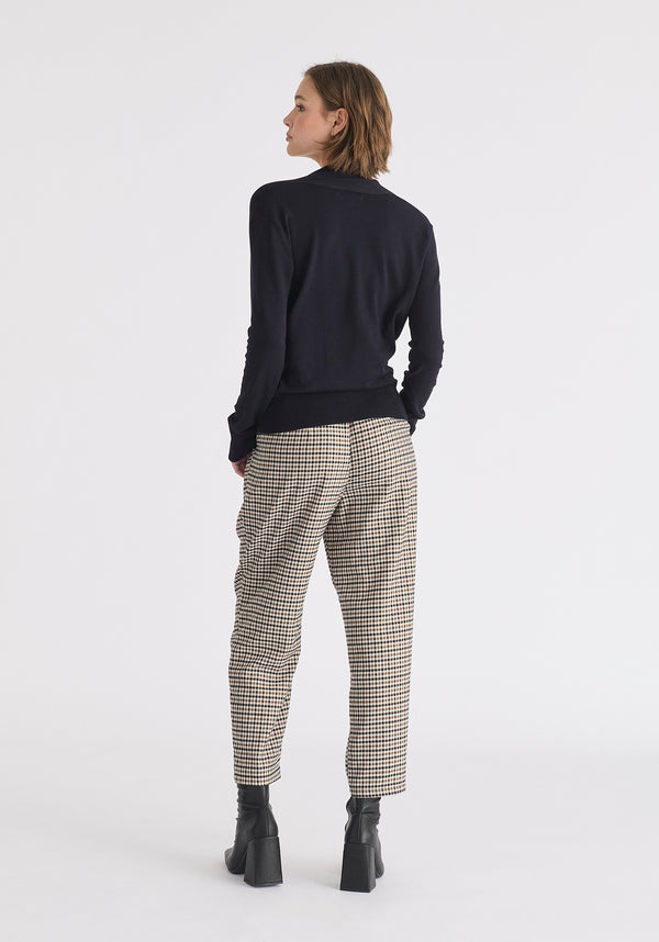 Check Trousers with Piping Details