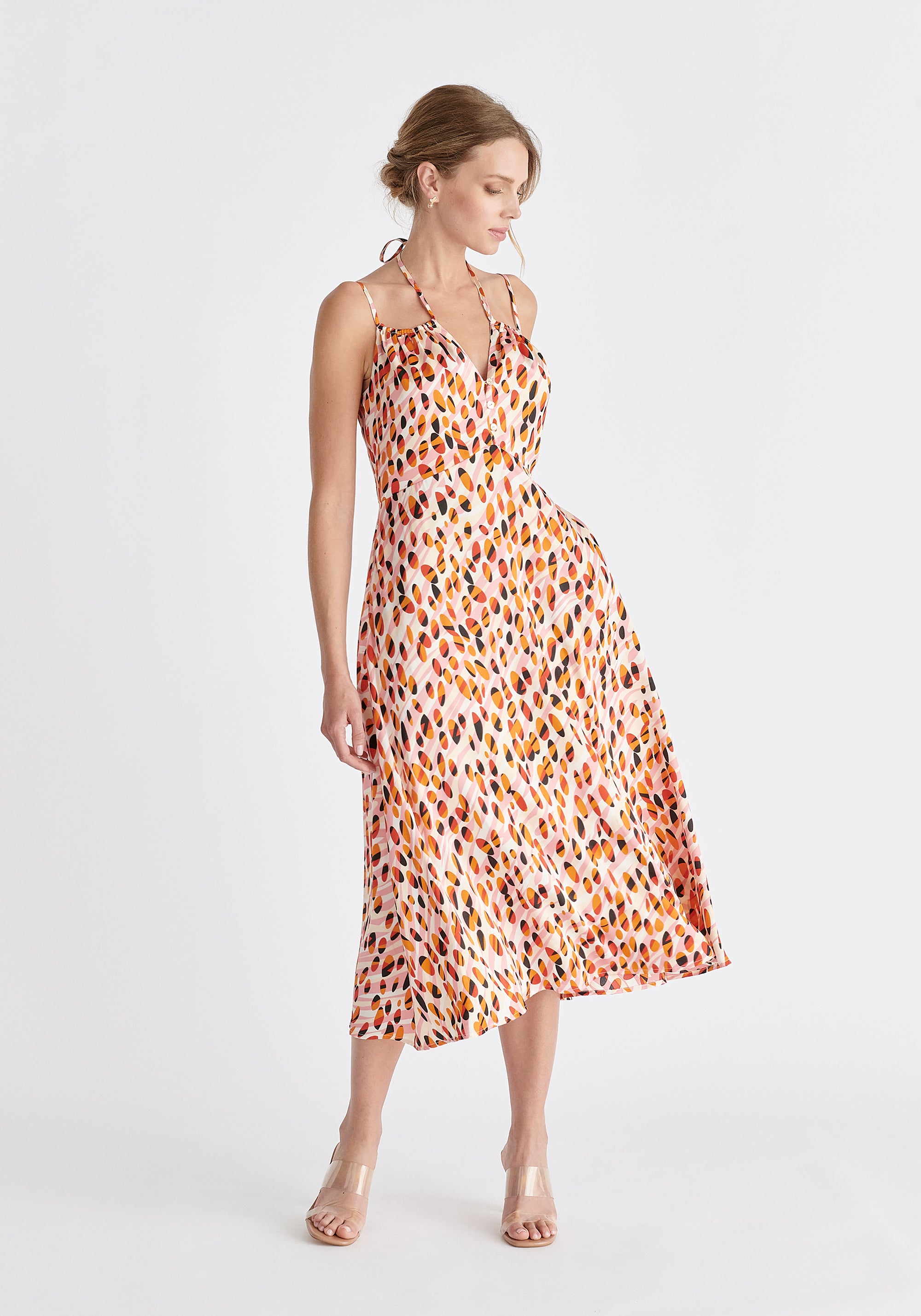 Cross Strap Dress in Pink, Orange, Red and Black