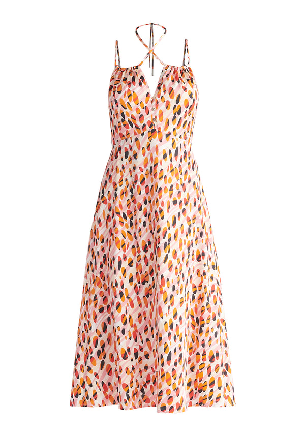 Cross Strap Dress in Pink, Orange, Red and Black Cut Out