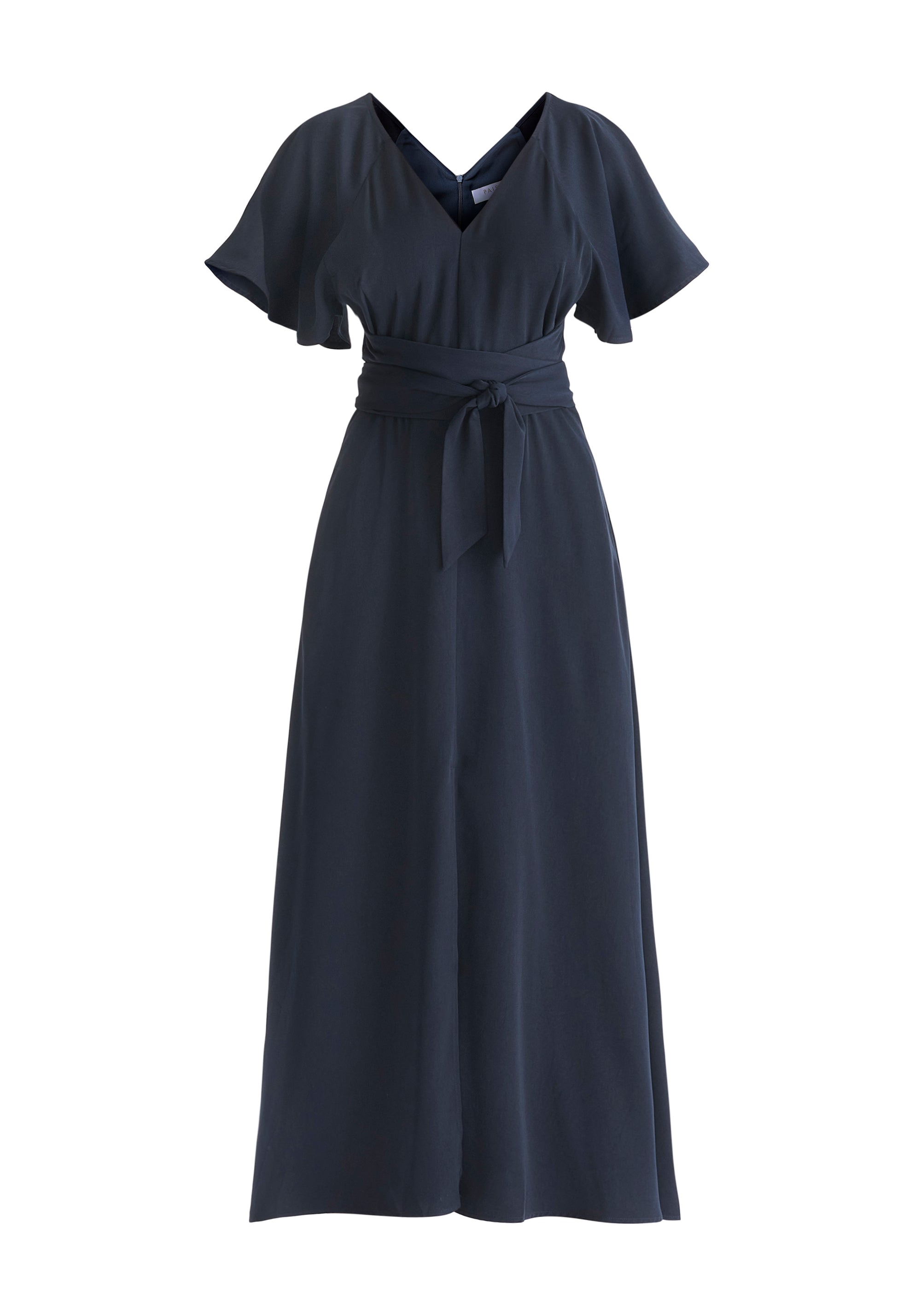 Maxi Waist Tie Dress In Navy Cut Out