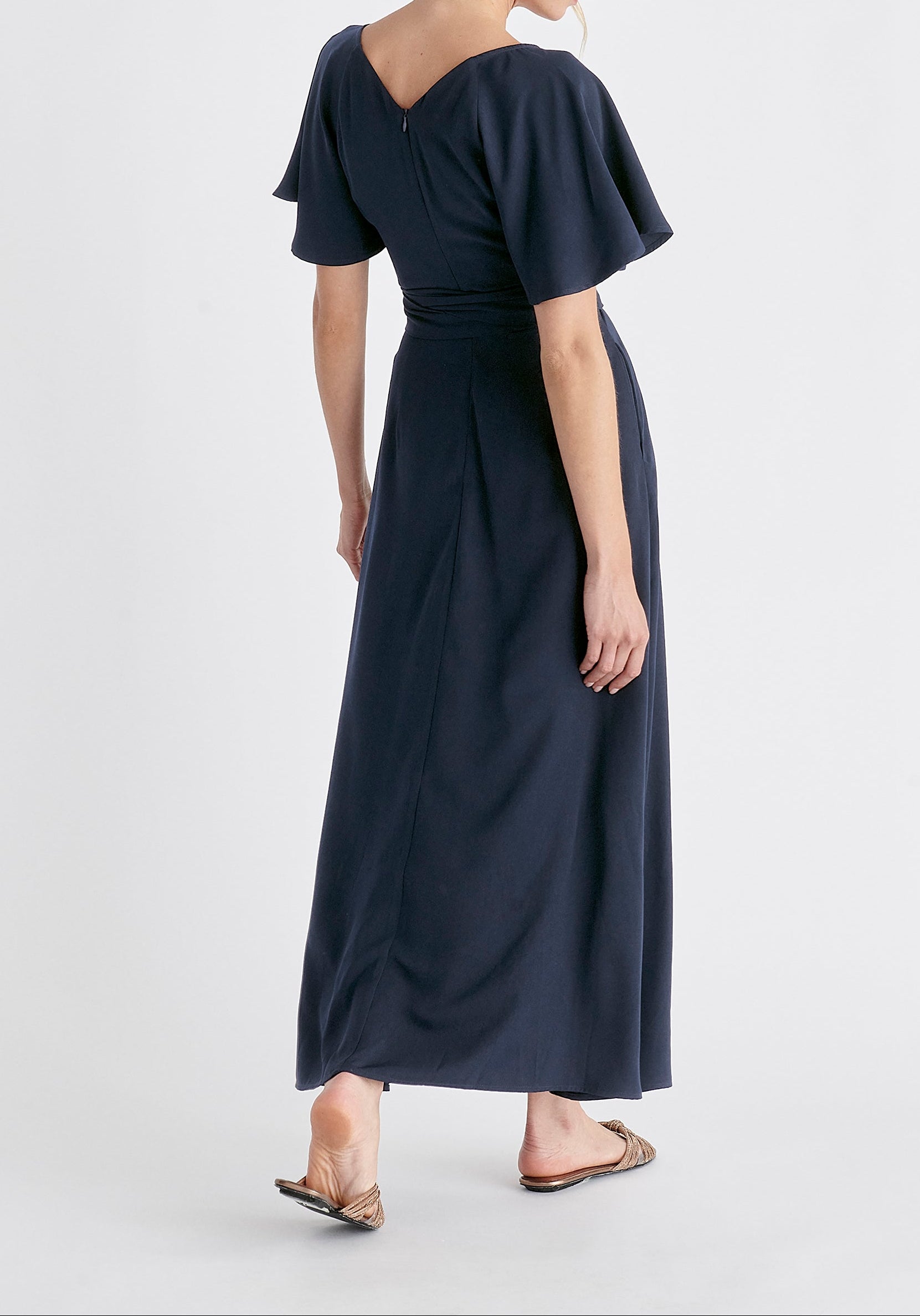 Maxi Waist Tie Dress In Navy Back