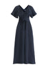 Maxi Waist Tie Dress In Navy Cut Out