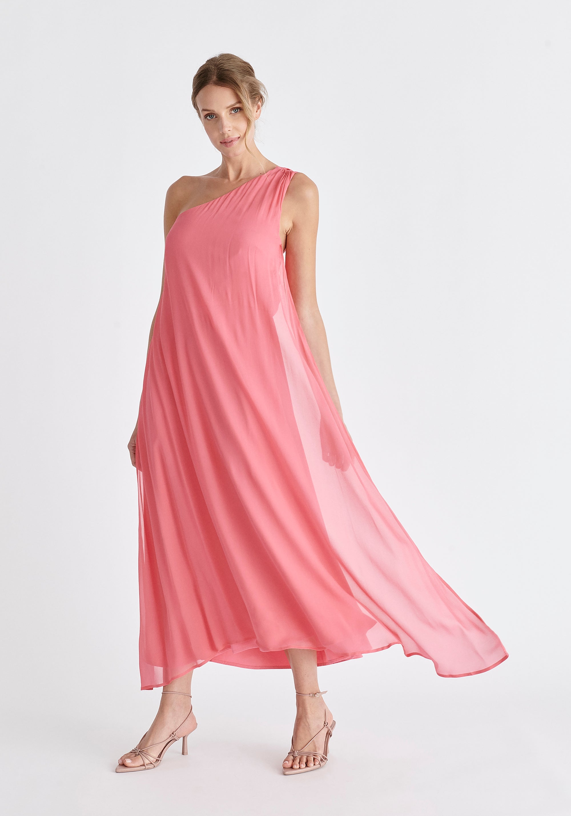 One Shoulder Flowy Dress in Pink