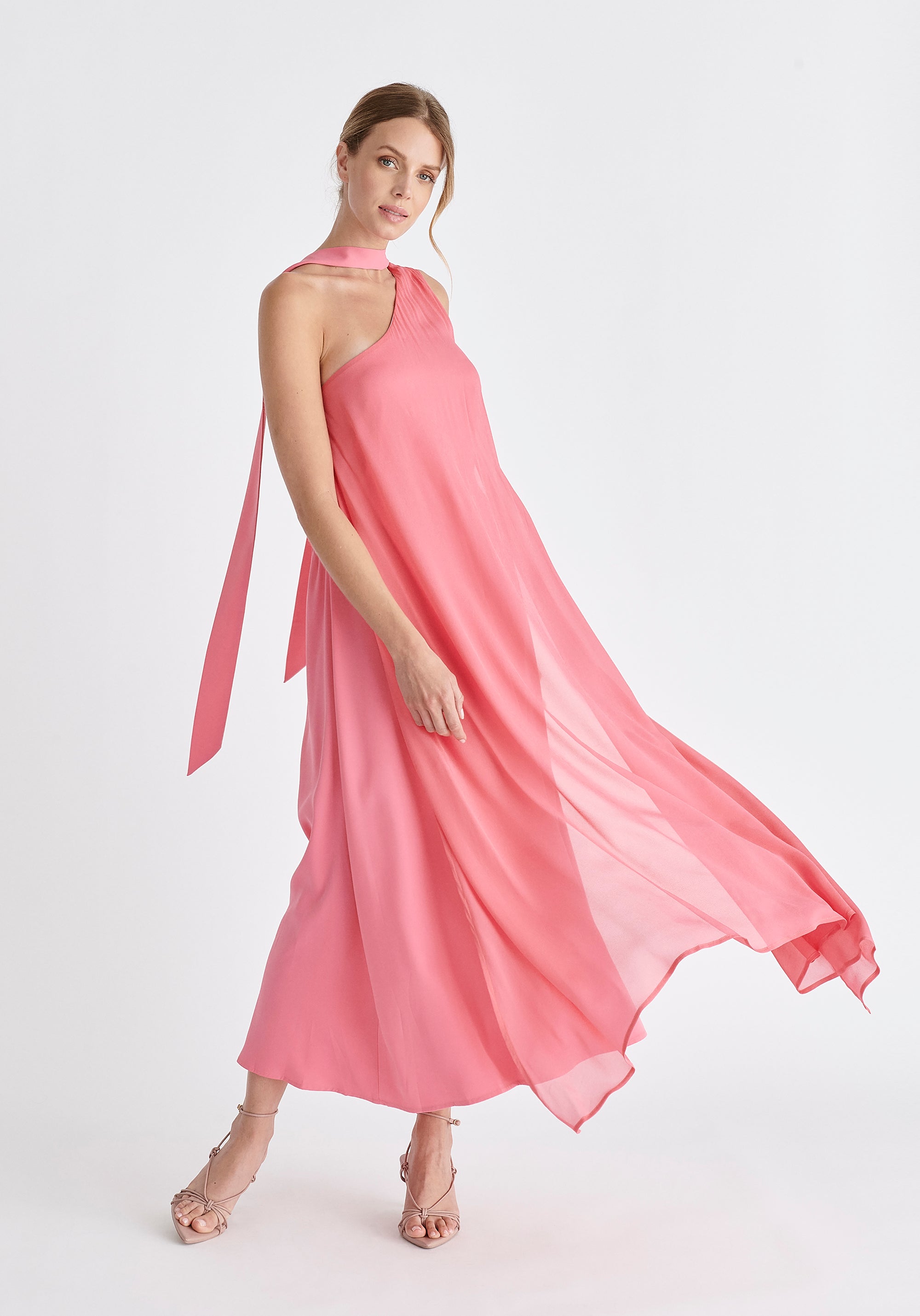 One Shoulder Flowy Dress in Pink