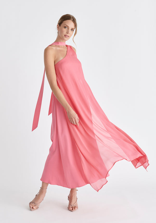 One Shoulder Flowy Dress in Pink