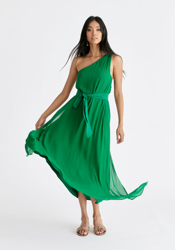 One Shoulder Flowy Dress in Green