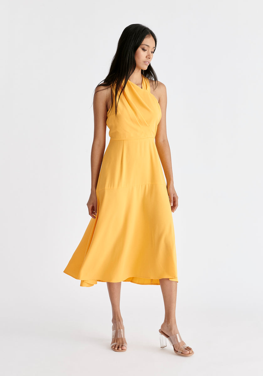 Zesty Asymmetrical Midi Dress - Yellow