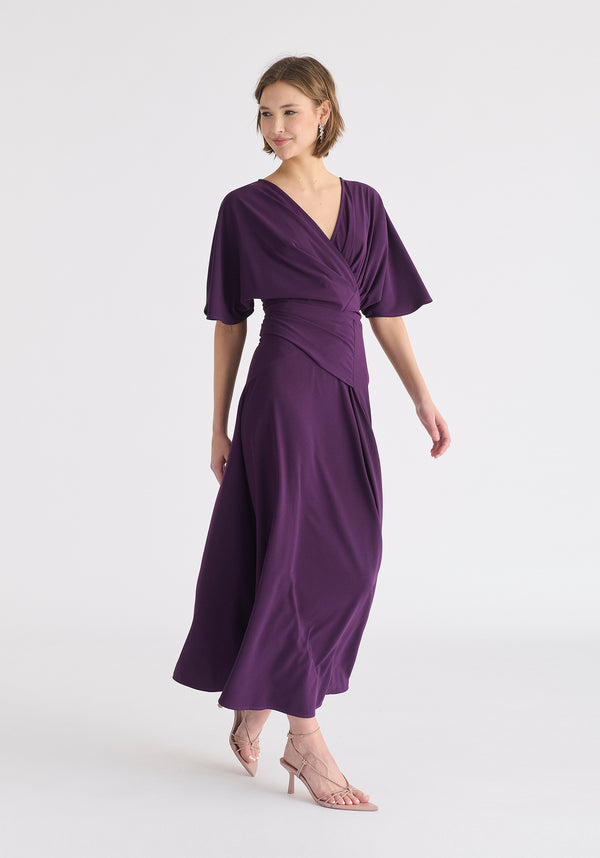 Flare Sleeves Maxi Wrap Dress in Midnight Plum Side