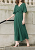 Flare Sleeves Maxi Wrap Dress in Green