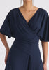 Flare Sleeves Maxi Wrap Dress in Navy Close Up