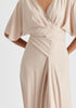 Flare Sleeves Maxi Wrap Dress in Taupe Closeup