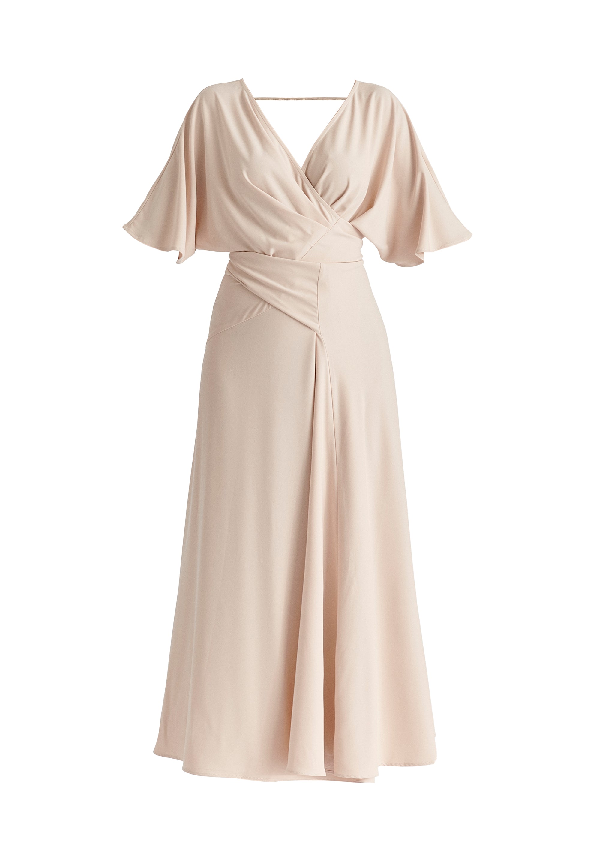 Flare Sleeves Maxi Wrap Dress in Taupe Cutout