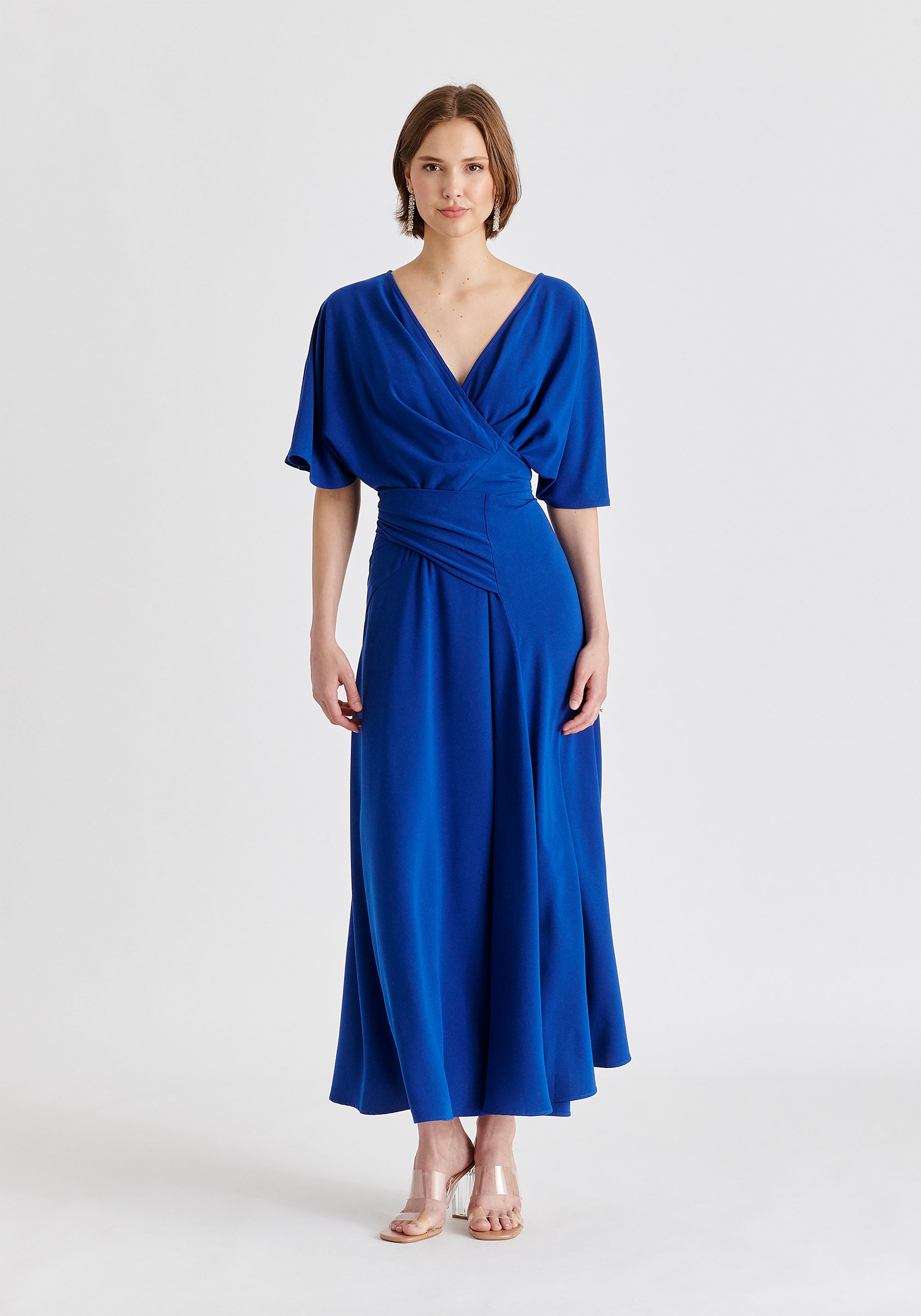 Flare Sleeves Maxi Wrap Dress in Royal Blue