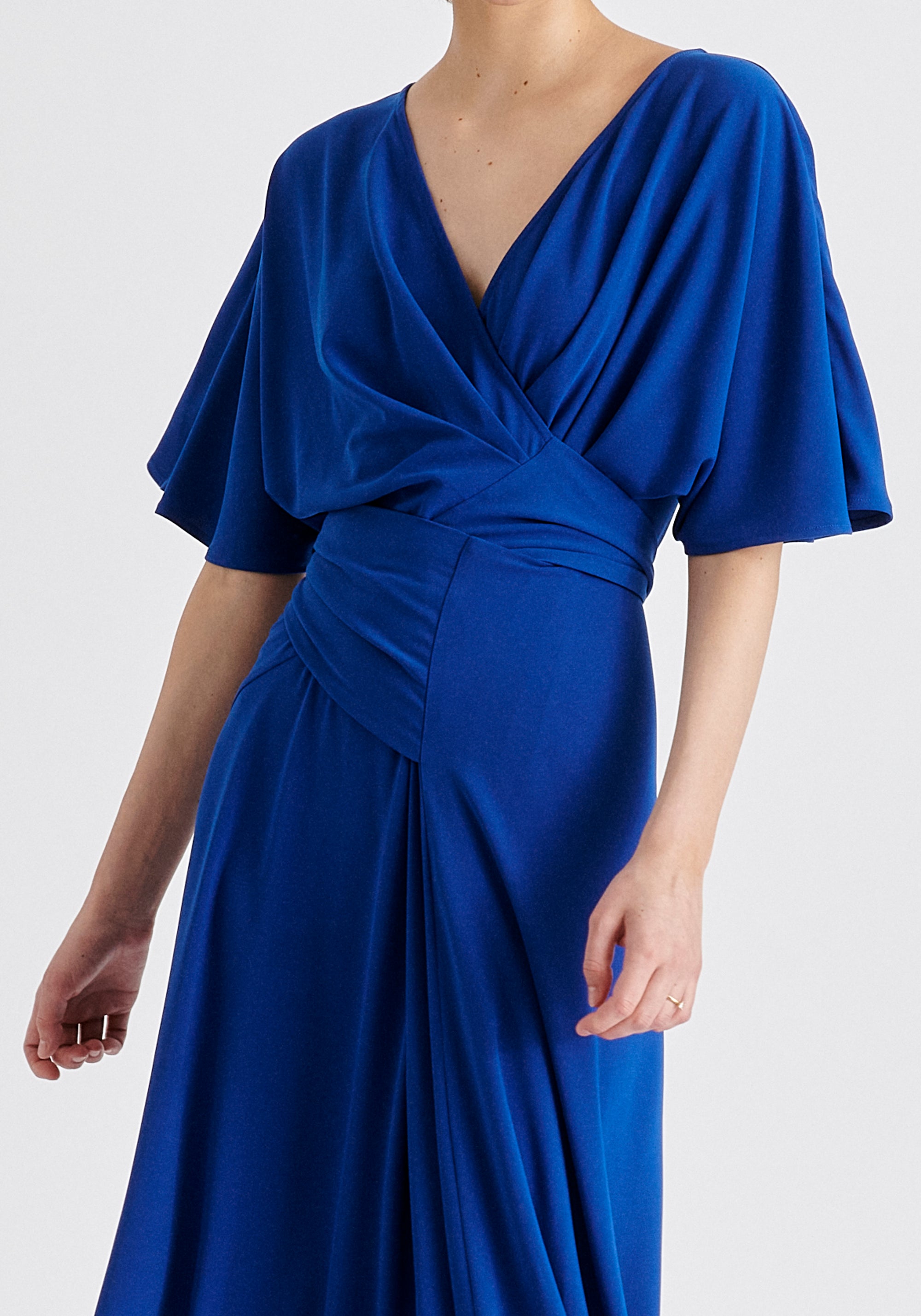 Flare Sleeves Maxi Wrap Dress in Royal Blue Closeup